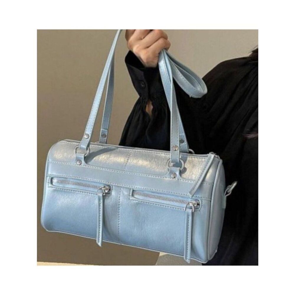 Light Blue Faux Leather Mini Barrel Shoulder Or Crossbody Handbag Purse NWT